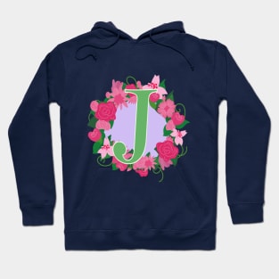 Monogram J, Personalized Floral InitiaI Hoodie